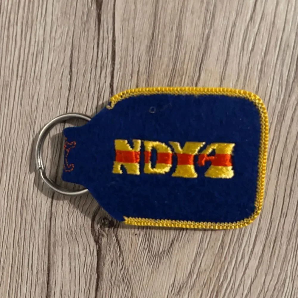 Vintage 40 Plus Duck NDY4 Blue fabric keychain embroidered yellow